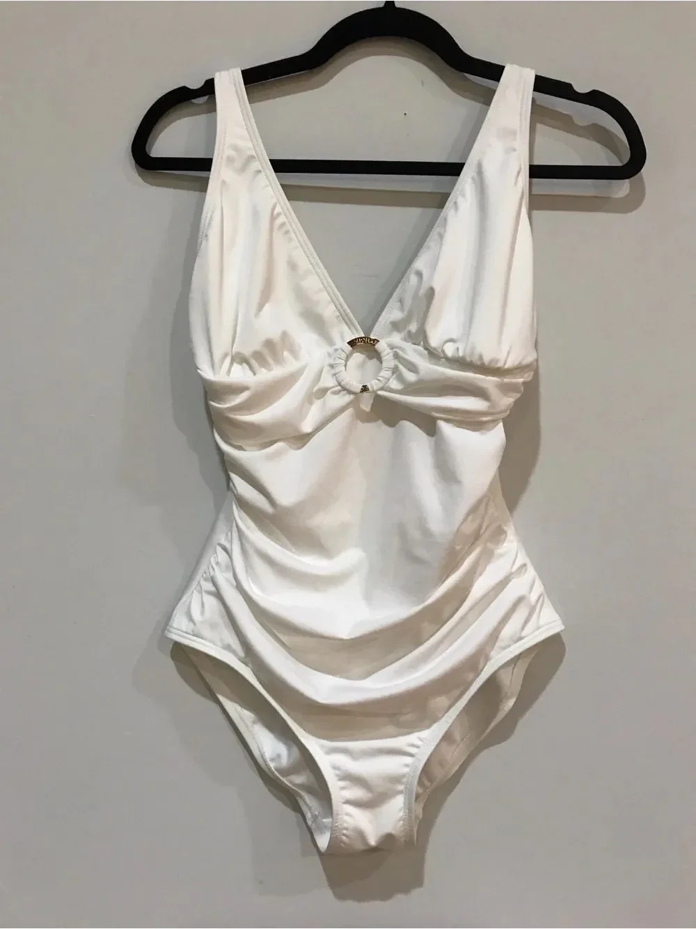 MICHAEL Michael Kors Cream One-Piece Swimsuit with Gold Ring Detail